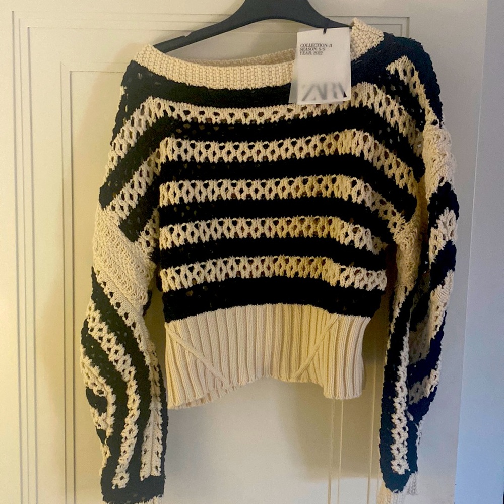 Zara Crochet Striped Cropped Sweater